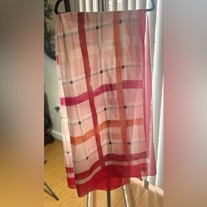 Sheer Plaid Pink Scarf with Bold Stripes